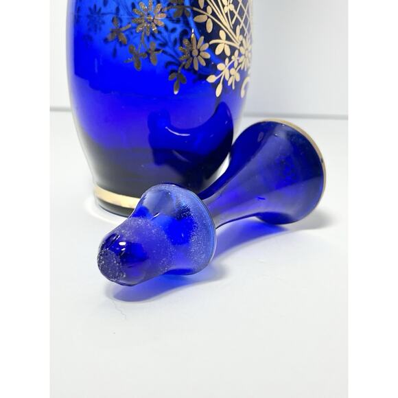 1960s Murano-Style Bohemian Venetian 6-Piece Cobalt Blue Decanter Cordial Set - Picture 9 of 13